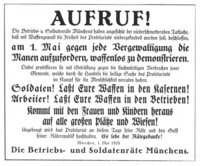 Aufruf zur waffenlosen Demonstration auf den 1.Mai-Kundgebungen 1919